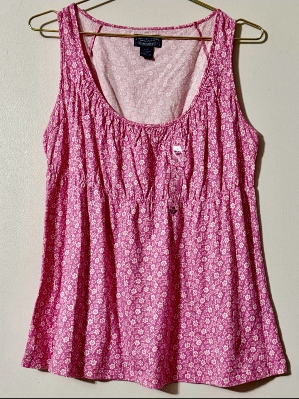 Polo Jeans Company top sleeveless Pink floral tank Sz L NWOT